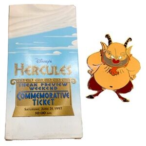 Disney Hercules Sneak Preview Pin 1997 Phil w/ Ticket Packaging